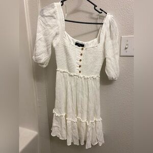 Lulu's White Smocked Top with Button Accents